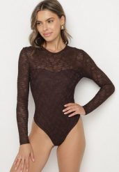 Brązowe Koronkowe Body z Długim Rękawem Esaressa. Brązowe body Born2be, m, z aplikacjami, z koronki. Za 79.99 zł.