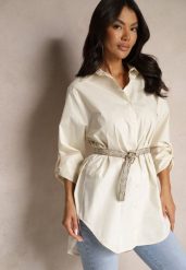 Beżowa Bawełniana Długa Koszula z Regulacją przy Rękawach Dorivelle. Brązowe koszule Renee, l, bez wzorów, z bawełny, eleganckie, bez kołnierzyka, bez ramiączek. Za 69.99 zł.