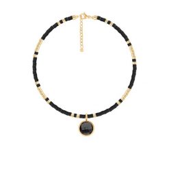 Bransoletka z czarnymi japońskimi koralikami Miyuki z zawieszką z czarnym kryształem. Czarne bransoletki Lilou, pozłacane. Za 288.00 zł.