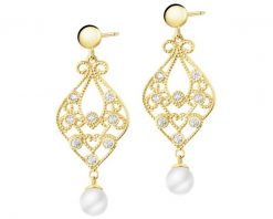 Złote kolczyki z perłami i cyrkoniami. Żółte kolczyki Apart, z cyrkonią, złote. Za 1,999.00 zł.