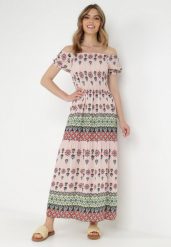 Jasnoróżowa Sukienka z Wiskozy Nesone. Czerwone sukienki Born2be, m, bez wzorów, z wiskozy, bez kołnierzyka, bez ramiączek, maxi, rozkloszowane. Za 44.99 zł.