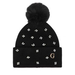 Czapka Guess. Czarne czapki Guess, z aplikacjami. Za 154.99 zł.
