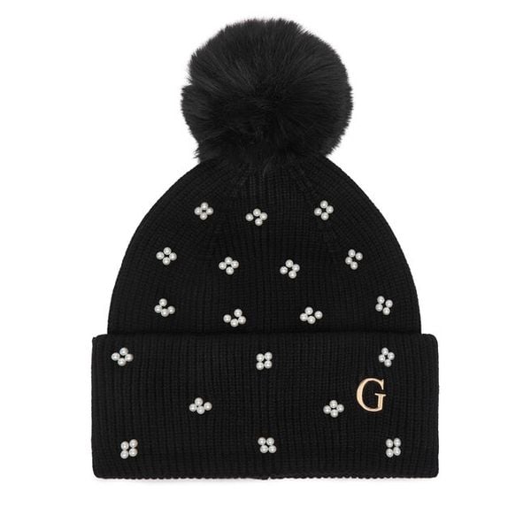 Czapka Guess. Czarne czapki Guess, z aplikacjami. Za 154.99 zł.