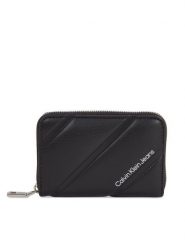 Calvin Klein Jeans Mały Portfel Damski Quilted Med Zip Around K60K611972 Czarny. Czarne portfele Calvin Klein Jeans, bez wzorów, z jeansu. Za 159.99 zł.