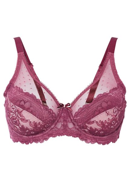 Biustonosz minimizer z delikatną koronką. Fioletowe biustonosze bonprix, bez wzorów, z koronki. Za 77.99 zł.