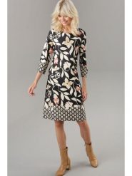 Aniston Sukienka w kolorze kremowo-czarnym rozmiar: 44. Brązowe sukienki Aniston, bez wzorów, z wiskozy, bez kołnierzyka, bez ramiączek, mini. Za 95.99 zł.