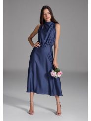 SWING Sukienka w kolorze granatowym rozmiar: 42. Niebieskie sukienki Swing, bez wzorów, bez kołnierzyka, bez ramiączek, maxi. Za 295.99 zł.