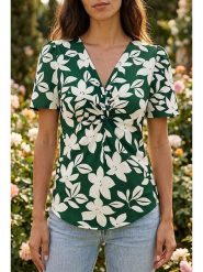 SOULSHAE Bluzka w kolorze zielono-białym rozmiar: XXL/3XL. Zielone bluzki SOULSHAE, xl, bez wzorów, bez kołnierzyka, bez ramiączek. Za 90.95 zł.