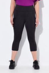 Damskie Legginsy 3/4 długość do łydek wysoki stan szybkoschnący materiał. Czarne legginsy Ulla Popken, plus size, bez wzorów, z elastanu, z podwyższonym stanem. Za 239.99 zł.
