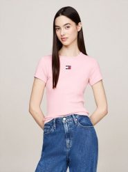 TOMMY JEANS Koszulka w kolorze jasnoróżowym rozmiar: M. Różowe bluzki Tommy Jeans, m, bez wzorów, z jeansu, bez kołnierzyka, bez ramiączek. Za 110.04 zł.