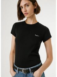 Pepe Jeans Koszulka "Merida" w kolorze czarnym rozmiar: S. Czarne bluzki Pepe Jeans, s, bez wzorów, z jeansu, bez kołnierzyka, bez ramiączek. Za 83.03 zł.