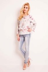 Bluzka w Jasne Kwiaty z Wiązaniem przy Dekolcie. Białe bluzki Lou-Lou, l, bez wzorów, z elastanu, bez kołnierzyka, bez ramiączek. Za 129.90 zł.