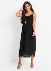 Sukienka maxi z kreszowanego materiału. Czarne sukienki bonprix, bez wzorów, eleganckie, bez kołnierzyka, bez ramiączek, maxi. Za 144.99 zł.