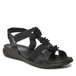 Sandały Go Soft. Czarne sandały GO SOFT, bez wzorów, bez obcasa, na płaskiej podeszwie, bez zapięcia. Za 169.99 zł.