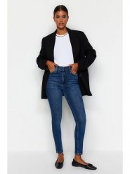 Trendyol Dżinsy - Skinny fit - w kolorze granatowym rozmiar: 40. Niebieskie jeansy Trendyol, bez wzorów, z podwyższonym stanem. Za 131.74 zł.