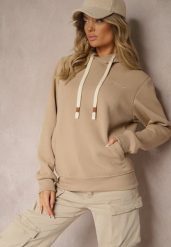 Ciemnobeżowa Casualowa Bluza z Dodatkiem Bawełny Kapturem i Ozdobnymi Sznurkami Feseraria. Brązowe bluzy Renee, l, bez wzorów, z bawełny. Za 74.99 zł.