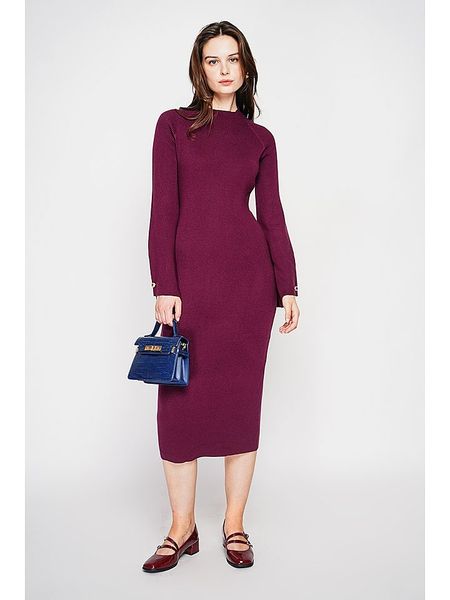 C& Jo Sukienka dzianinowa w kolorze bordowym rozmiar: 38. Czerwone sukienki C& Jo, na co dzień, bez wzorów, z dzianiny, klasyczne, bez kołnierzyka, bez ramiączek, midi, proste. Za 126.75 zł.