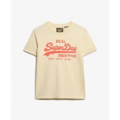 Damska dopasowana koszulka Superdry Vintage Logo Neon. Brązowe bluzki Superdry, bez wzorów, z materiału, vintage, bez kołnierzyka, bez ramiączek. Za 149.00 zł.