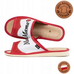 Kapcie kempingowe damskie Tylbut TYL0123 ze skóry naturalnej domowe. Obuwie domowe OEM, z aplikacjami, z materiału, bez zapięcia. Za 54.00 zł.