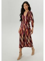 Aniston Sukienka w kolorze bordowo-beżowo-jasnobrązowym rozmiar: 34. Brązowe sukienki Aniston, bez wzorów, z wiskozy, bez kołnierzyka, bez ramiączek, midi, kopertowe. Za 95.99 zł.