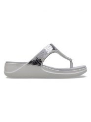 Crocs Japonki "Boca Sequin Wedge" w kolorze szarym rozmiar: 36/37. Szare klapki Crocs, bez wzorów, z otwartym noskiem, bez obcasa, na platformie. Za 147.95 zł.