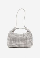 Srebrna Koktajlowa Torebka Vices z Cyrkoniami Devika. Szare torby na ramię Born2be, bez wzorów, z materiału, eleganckie, na ramię, bez dodatków. Za 99.99 zł.