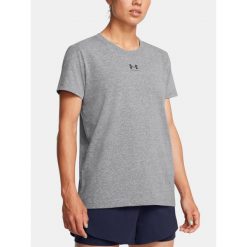 Koszulka damska Under Armour Rival Core SS. Szare bluzki Under Armour, bez wzorów, sportowe, bez kołnierzyka, bez ramiączek. Za 119.99 zł.