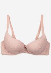 Różowy Biustonosz Full Cup Ozdobiony Koronką i Małą Zawieszką z Cyrkonii Nedolse. Czerwone biustonosze Renee, z aplikacjami, z jeansu. Za 34.99 zł.