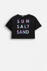 T-shirt z krótkim rękawem. Czarne t-shirty COCCODRILLO, bez wzorów, z bawełny, bez kołnierzyka, bez ramiączek. W wyprzedaży za 29.90 zł.