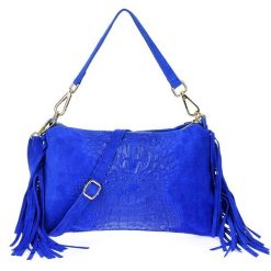 Listonoszka skórzana boho VERA PELLE Z24 chabrowa. Niebieskie torebki klasyczne bez wzorów, ze skóry, zamszowe, bez dodatków. Za 164.99 zł.