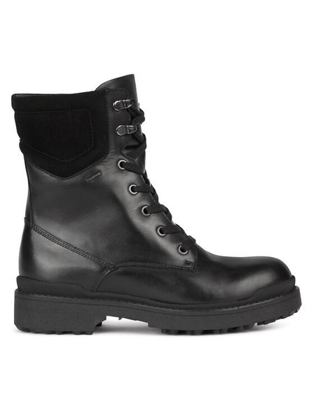 Geox Trzewiki D36UPA-04322 C9999 Czarny. Czarne botki Geox, bez wzorów, ze skóry, bez obcasa, na płaskiej podeszwie, bez zapięcia. Za 719.99 zł.