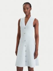 Guess Sukienka dzianinowa W6GK53 Z0658 Błękitny Regular Fit. Niebieskie sukienki Guess, s, z aplikacjami, z dzianiny, bez kołnierzyka, bez ramiączek. Za 669.99 zł.