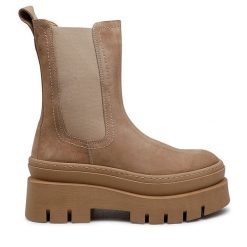 Sztyblety Badura. Brązowe botki Badura, bez wzorów, bez obcasa, na płaskiej podeszwie, bez zapięcia. Za 319.99 zł.