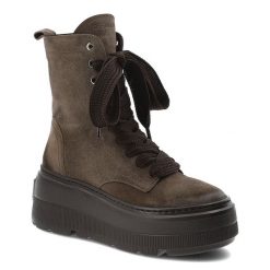 Brązowe Botki Chebello Skórzane Obuwie Damskie. Brązowe botki CheBello, bez wzorów, z jeansu, bez obcasa, na platformie, bez zapięcia. Za 552.99 zł.