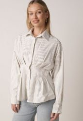 Zielona Koszula z Bawełną o Taliowanym Kroju z Baskinką w Paski Sewsana. Zielone koszule Born2be, l, bez wzorów, z bawełny, bez kołnierzyka, bez ramiączek. Za 119.99 zł.