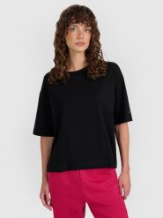 4F T-shirt oversize gładki damski - czarny XL. Czarne t-shirty 4f, xl, bez wzorów, z bawełny, bez kołnierzyka, bez ramiączek. Za 59.99 zł.