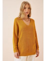 Happiness Istanbul Sweter w kolorze jasnobrązowym rozmiar: onesize. Brązowe swetry Happiness Istanbul, bez wzorów, ze splotem, bez ramiączek. Za 56.39 zł.