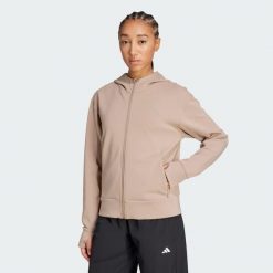 Bluza z kapturem Designed 4 Training Full-Zip. Brązowe bluzy sportowe Adidas, bez wzorów, z materiału, z kapturem. Za 299.00 zł.
