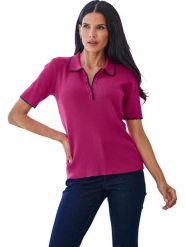 Heine Koszulka polo w kolorze fioletowym rozmiar: 38. Różowe bluzki Heine, bez wzorów, prążkowane, bez kołnierzyka, bez ramiączek. Za 86.99 zł.