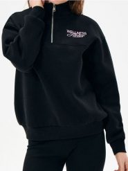 Bluza z haftowanym napisem - czarny. Czarne bluzy Sinsay, l, bez wzorów, bez kaptura. Za 49.99 zł.