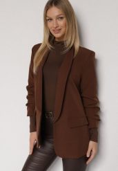 Jasnobrązowa Niezapinana Marynarka Pudełkowa z Wiskozą z Marszczonymi Rękawami Feniravia. Białe marynarki i żakiety Born2be, l, bez wzorów, z koronki, biznesowe. Za 109.99 zł.