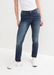 Dżinsy SKINNY z wygodnym paskiem. Niebieskie jeansy bonprix, bez wzorów. Za 132.99 zł.