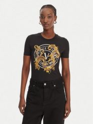 Versace Jeans Couture T-Shirt 80HAHE01 CJ02E Czarny Slim Fit. Czarne t-shirty Versace Jeans Couture, s, bez wzorów, z bawełny, bez kołnierzyka, bez ramiączek. Za 769.99 zł.