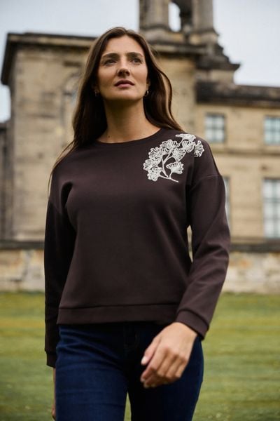 Bluza ozdobiona koralikami brązowa. Brązowe bluzy MOODO, l, bez wzorów, z bawełny, bez kaptura. Za 139.99 zł.