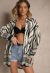 Beżowo-Czarna Koszula z Wiskozy z Lnem w Geometryczny Wzór Sepilora. Brązowe koszule Renee, bez wzorów, z materiału, eleganckie, bez kołnierzyka, bez ramiączek. Za 74.99 zł.