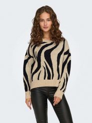 ONLY Sweter w kolorze czarno-beżowym rozmiar: XL. Brązowe swetry Only, xl, bez wzorów, ze splotem, bez ramiączek. Za 99.45 zł.