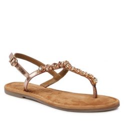 Sandały Tamaris. Brązowe sandały Tamaris, bez wzorów, bez obcasa, na koturnie, bez zapięcia. Za 299.99 zł.