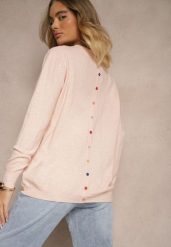 Jasnoróżowy Sweter z Kaszmirem Ozdobiony Kieszeniami Saniswena. Czerwone swetry Renee, uniwersalny, bez wzorów, z kaszmiru, bez ramiączek. Za 69.99 zł.