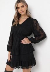 Czarna Sukienka Boho z Gumką w Pasie i Błyszczącą Nitką Gavissa. Czarne sukienki Born2be, l, bez wzorów, boho, bez kołnierzyka, bez ramiączek, mini. Za 139.99 zł.