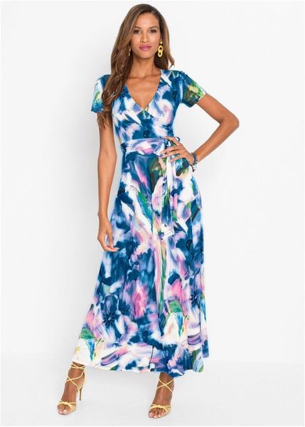 Sukienka maxi z krótkim rękawem. Czerwone sukienki bonprix, bez wzorów, bez kołnierzyka, bez ramiączek, maxi. Za 179.99 zł.
